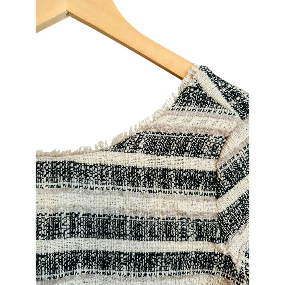 Zara Low Back Cream Black Striped Tweed Shift Dress with Fringe Detail Small - Picture 6 of 11